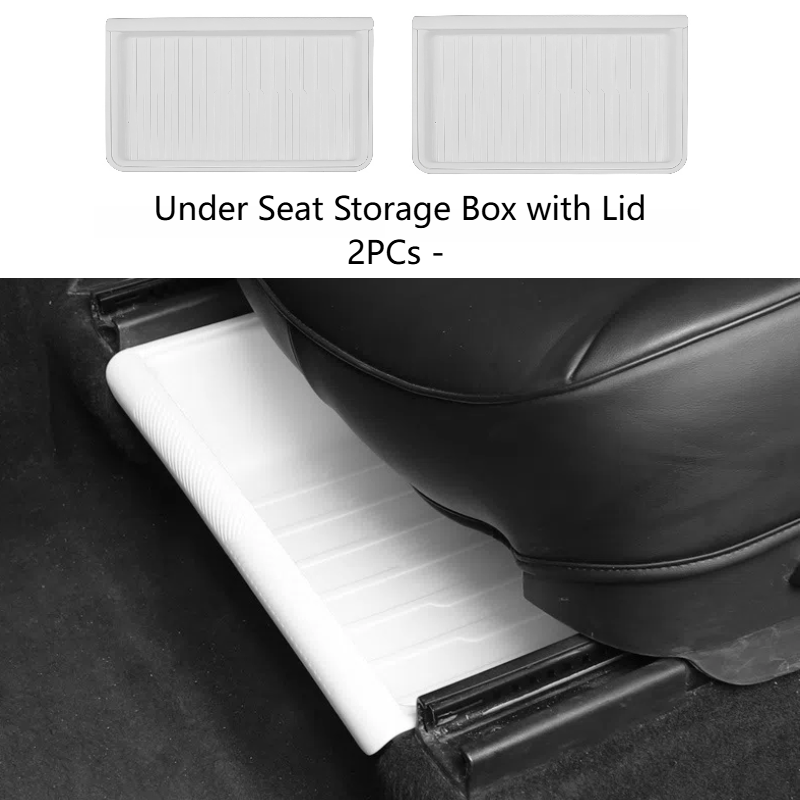 TOPABYTE Under Seat Storage Tray Hidden Organizer With Lid for Model Y 2020-2024 Front Seats (Black White Grey)