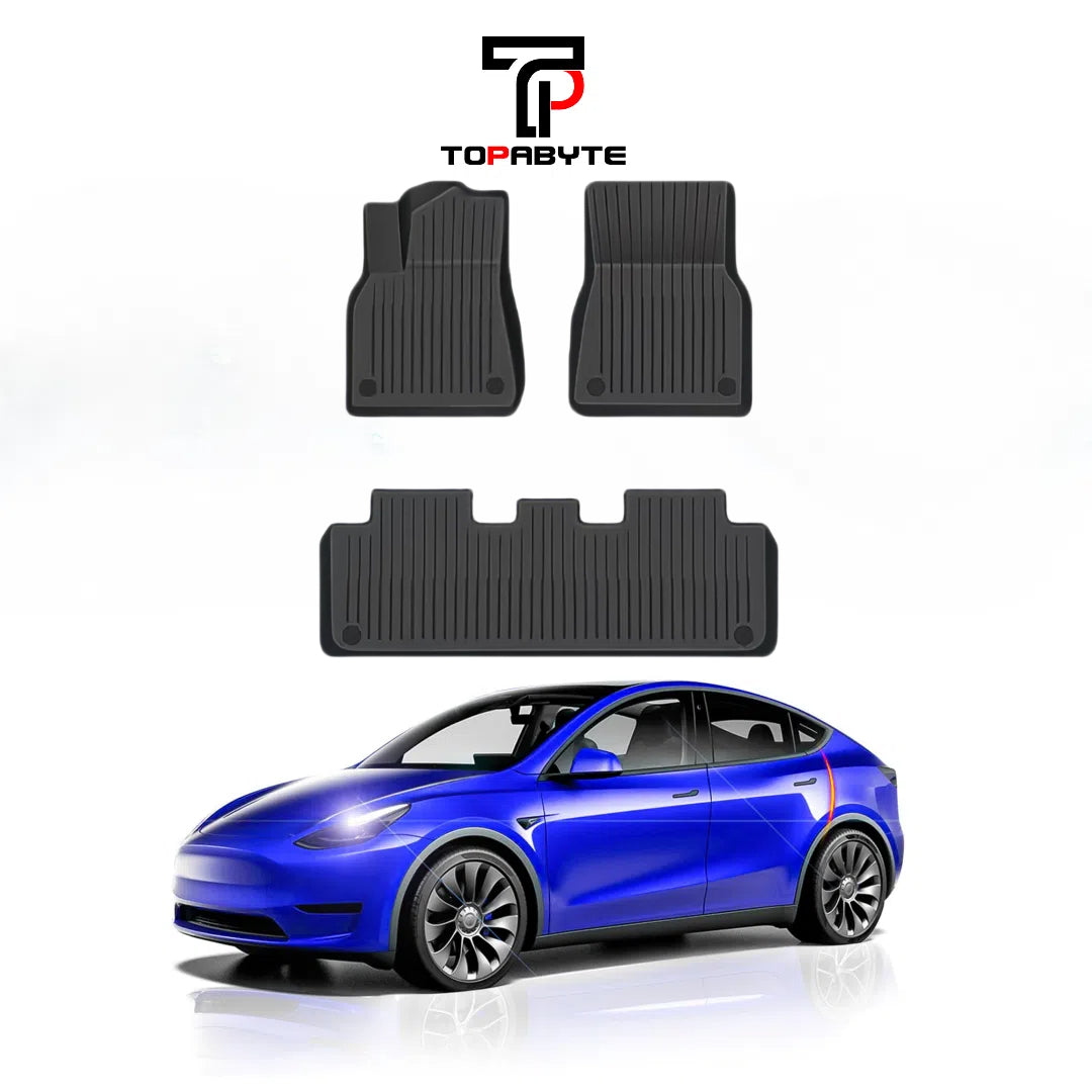 TOPABYTE TPE Floor Mats with Double Layer Flocking for Model 3 Before 2023 Oct. All-Weather Protection (6 PCs)