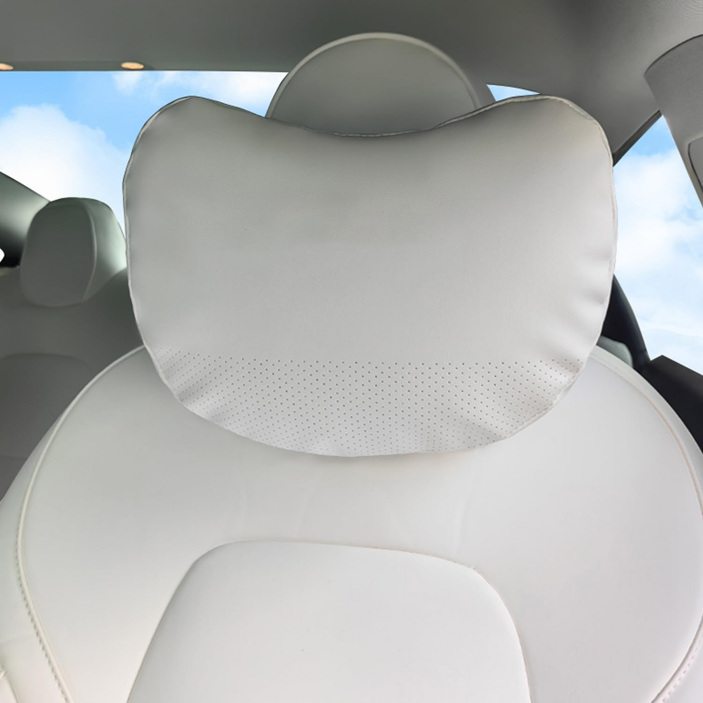 TOPABYTE Universal Car Headrest Nappa Leather Neck Pillow for BMW (Black/White/Pink/Tacora Red)
