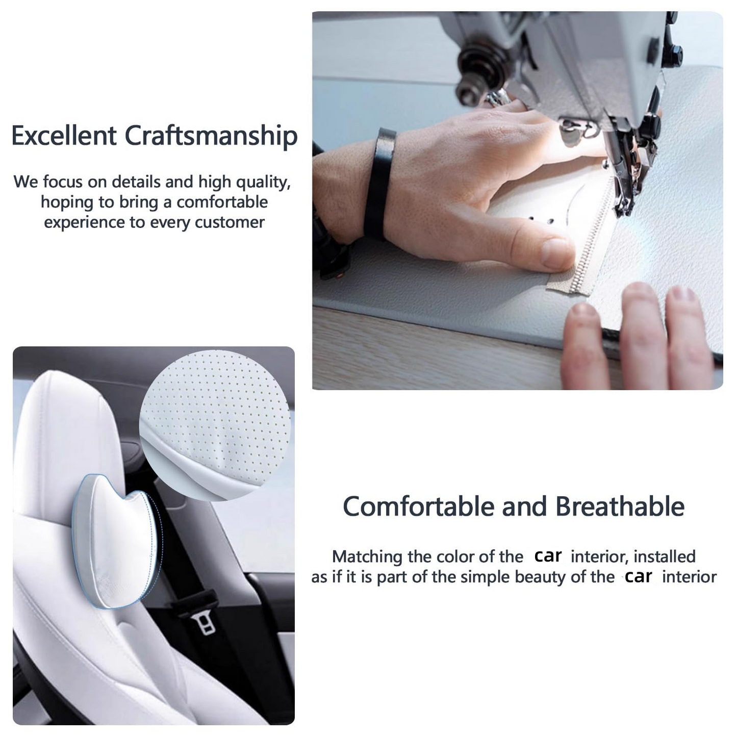 TOPABYTE Universal Car Headrest Nappa Leather Neck Pillow for BMW (Black/White/Pink/Tacora Red)