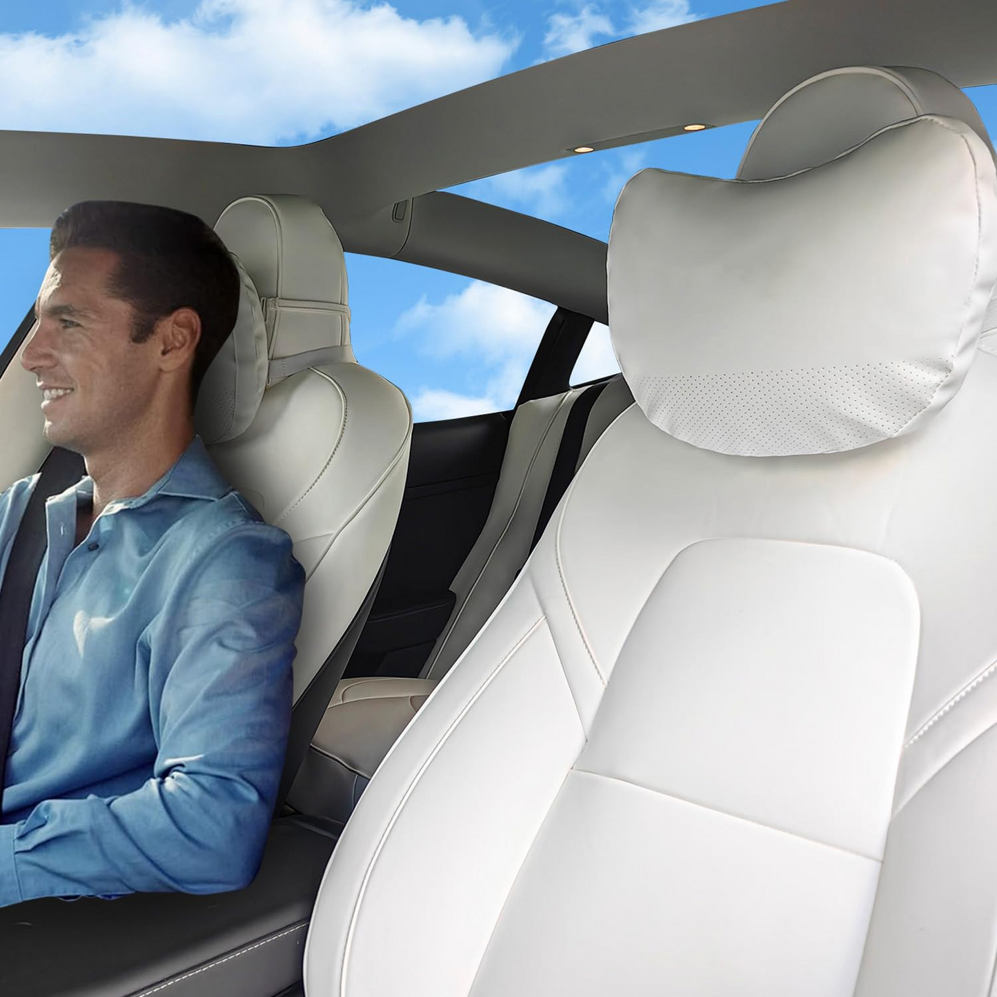 TOPABYTE Universal Car Headrest Nappa Leather Neck Pillow for BMW (Black/White/Pink/Tacora Red)