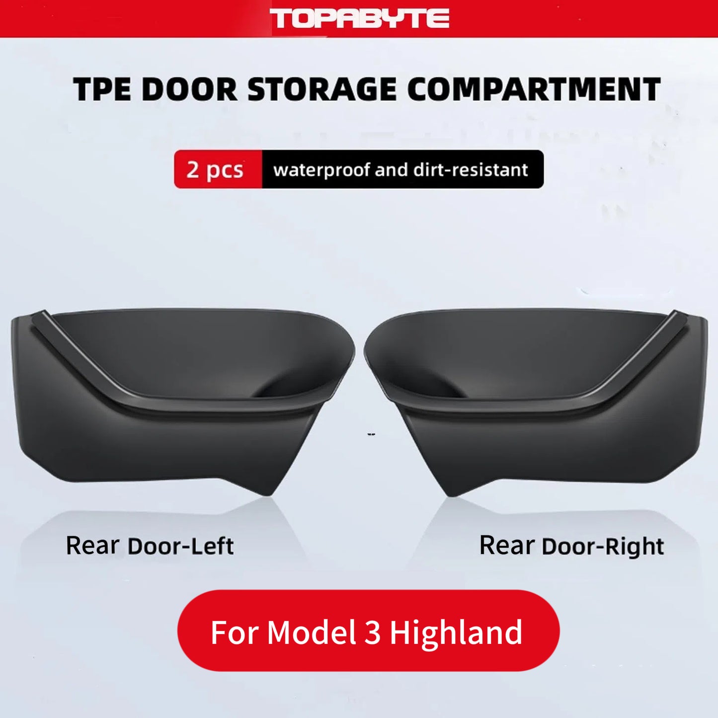 TOPABYTE Door Side Storage Organizer Tray Front Rear Doors 4PCs For Model 3 & Model Y 2019-2025+ Highland/Juniper