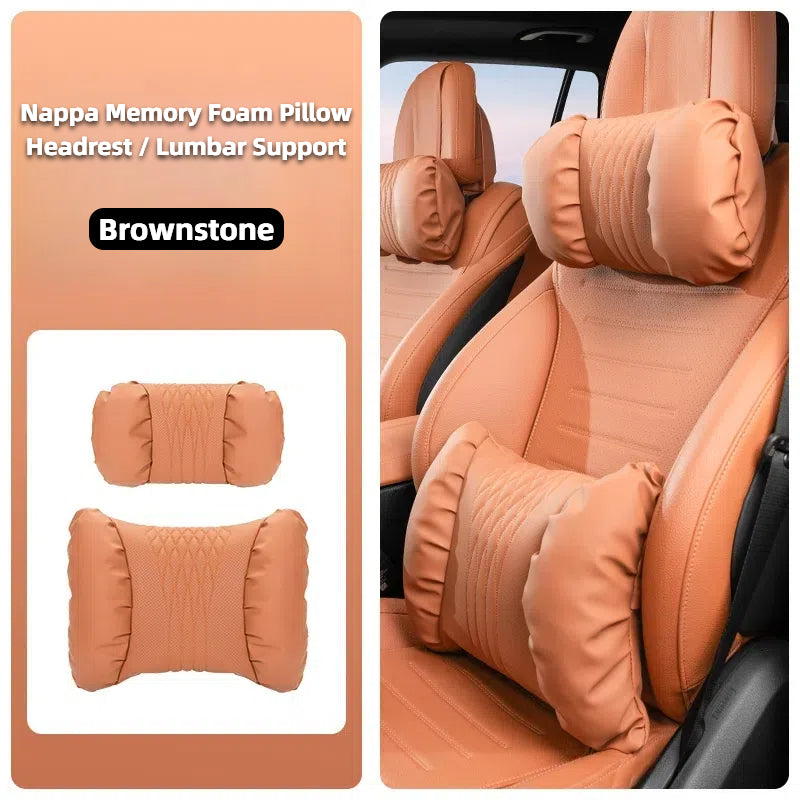 TOPABYTE Ergonomic Headrest Pillow Premium Nappa Leather Breathable Cloud Filling