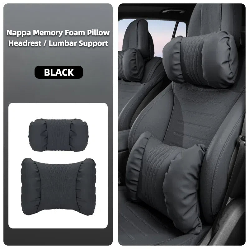 TOPABYTE Ergonomic Headrest Pillow Premium Nappa Leather Breathable Cloud Filling