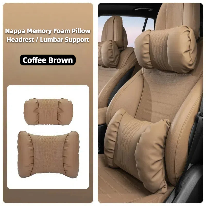 TOPABYTE Ergonomic Headrest Pillow Premium Nappa Leather Breathable Cloud Filling