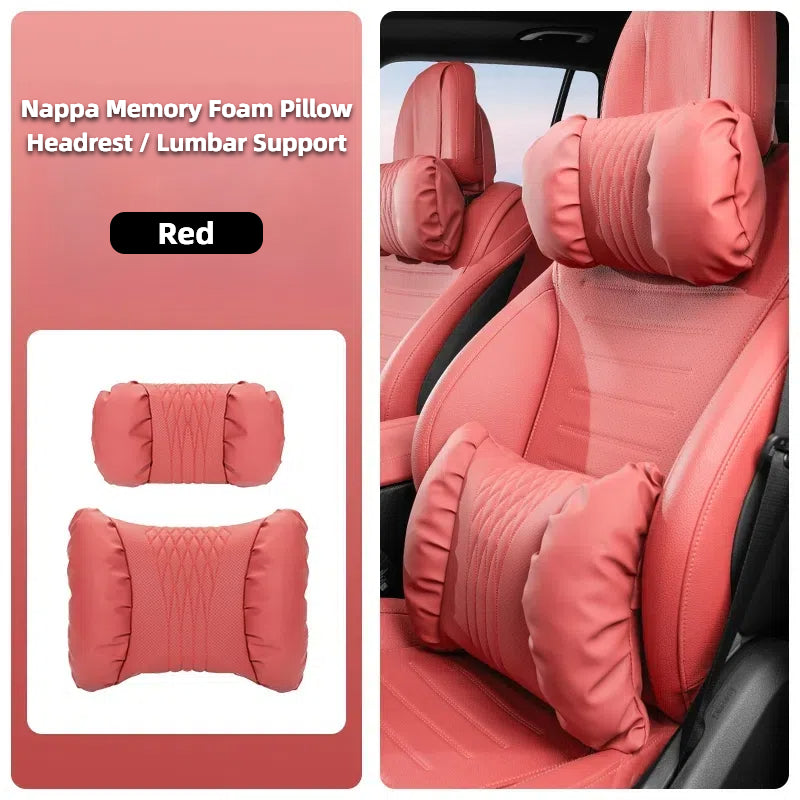 TOPABYTE Ergonomic Headrest Pillow Premium Nappa Leather Breathable Cloud Filling