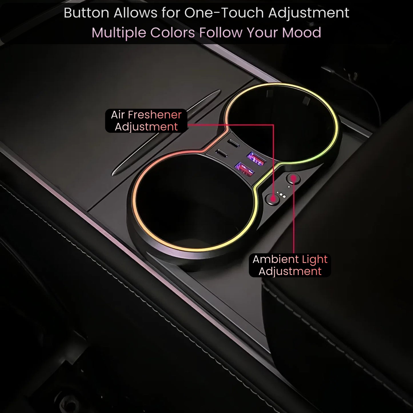 TOPABYTE Center Console Ambient Lighting USB Hub Docking Station with Air Freshener for Model 3 2021-2023 / Model Y 2020-2024