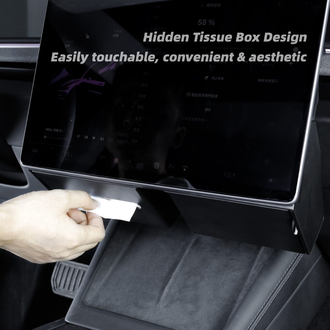 TOPABYTE Center Console Organizer Storage Box for 2025 New Model Y Juniper & 2024+ Model 3 Highland (Under Screen & Behind Screen Tray)