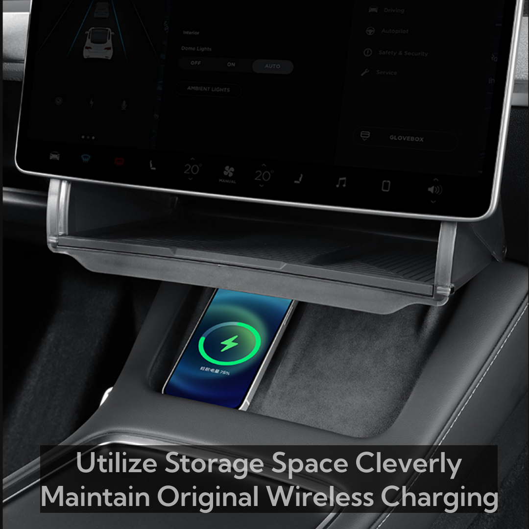 TOPABYTE ABS Matte Black Under Screen Storage Box for Model 3/Highland/Y/Juniper