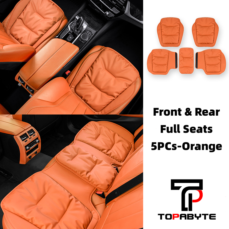 TOPABYTE Universal Down Filling Nappa Leather Seat Cushion for Car/Office/Home (Black Red Orange Brown)