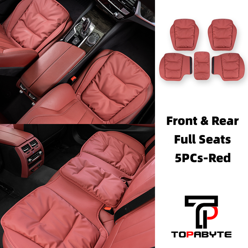 TOPABYTE Universal Down Filling Nappa Leather Seat Cushion for Car/Office/Home (Black Red Orange Brown)