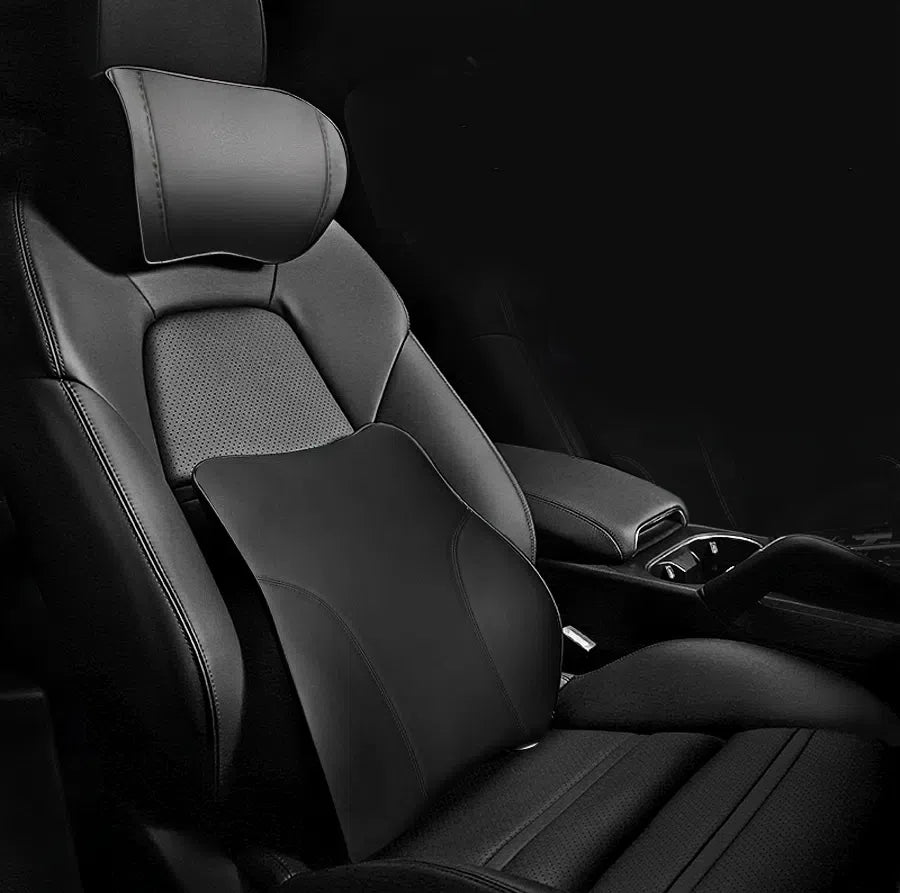 TOPABYTE Memory Foam Car Headrest Neck Pillow & Leather Lumbar Support for Tesla & All Cars