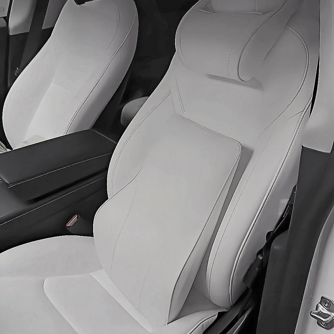 TOPABYTE Memory Foam Car Headrest Neck Pillow & Leather Lumbar Support for Tesla & All Cars