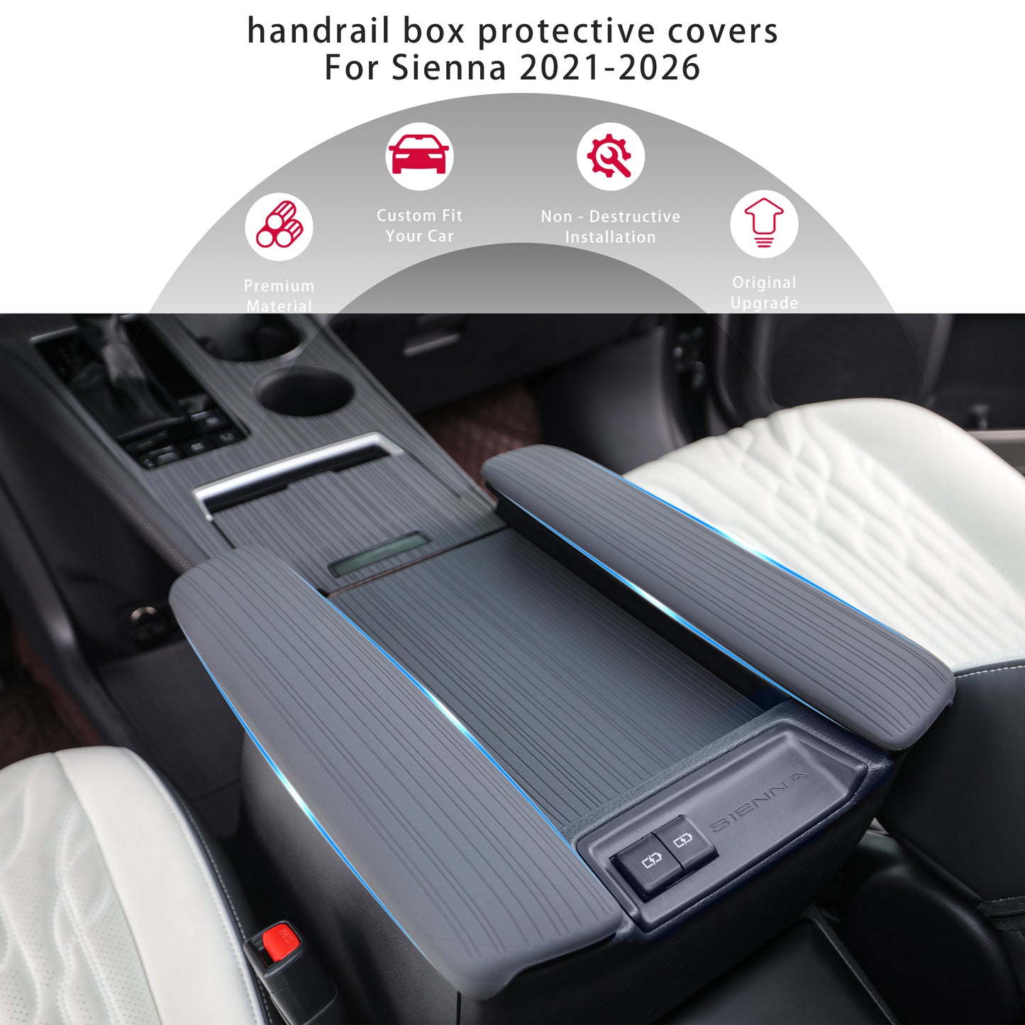 Center Console Cover for Sienna Accessories 2021-2025,Center Console Armrest Side Cover for Sienna LE Limited Platinum SE XLE XSE (2PC)