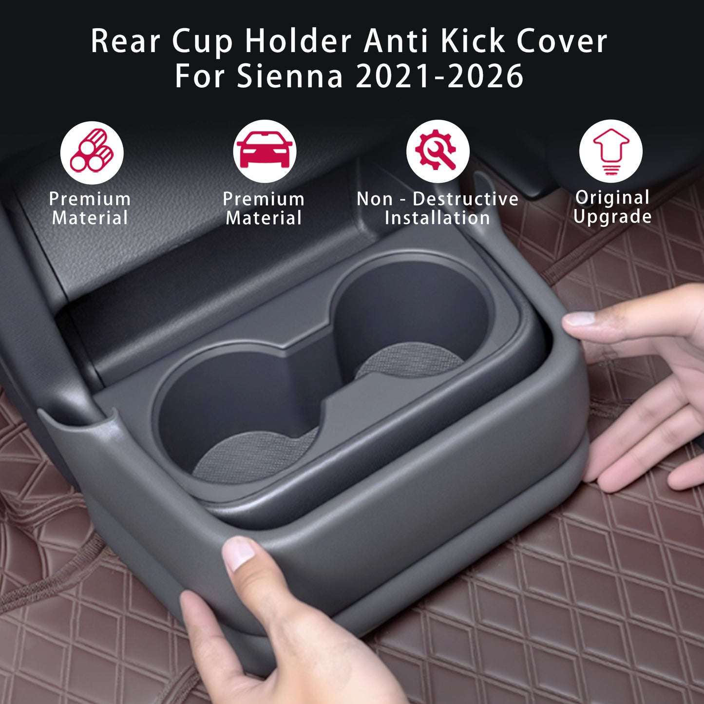Center Console Rear Cup Holder Anti Kick Cover for Sienna 2021 2022 2023 2024 2025 2026,Rear Cup Holder Panel Cover for Sienna LE Limited Platinum SE XLE XSE