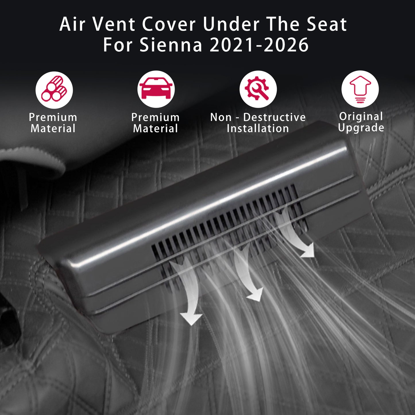 Center Console Air Vent Cover for Sienna 2021 2022 2023 2024 2025 ABS Material Mesh Rear Floor Backseat Under Seat Air Flow Vent Grille Protection Cover for Sienna Accessories 2Pcs Black