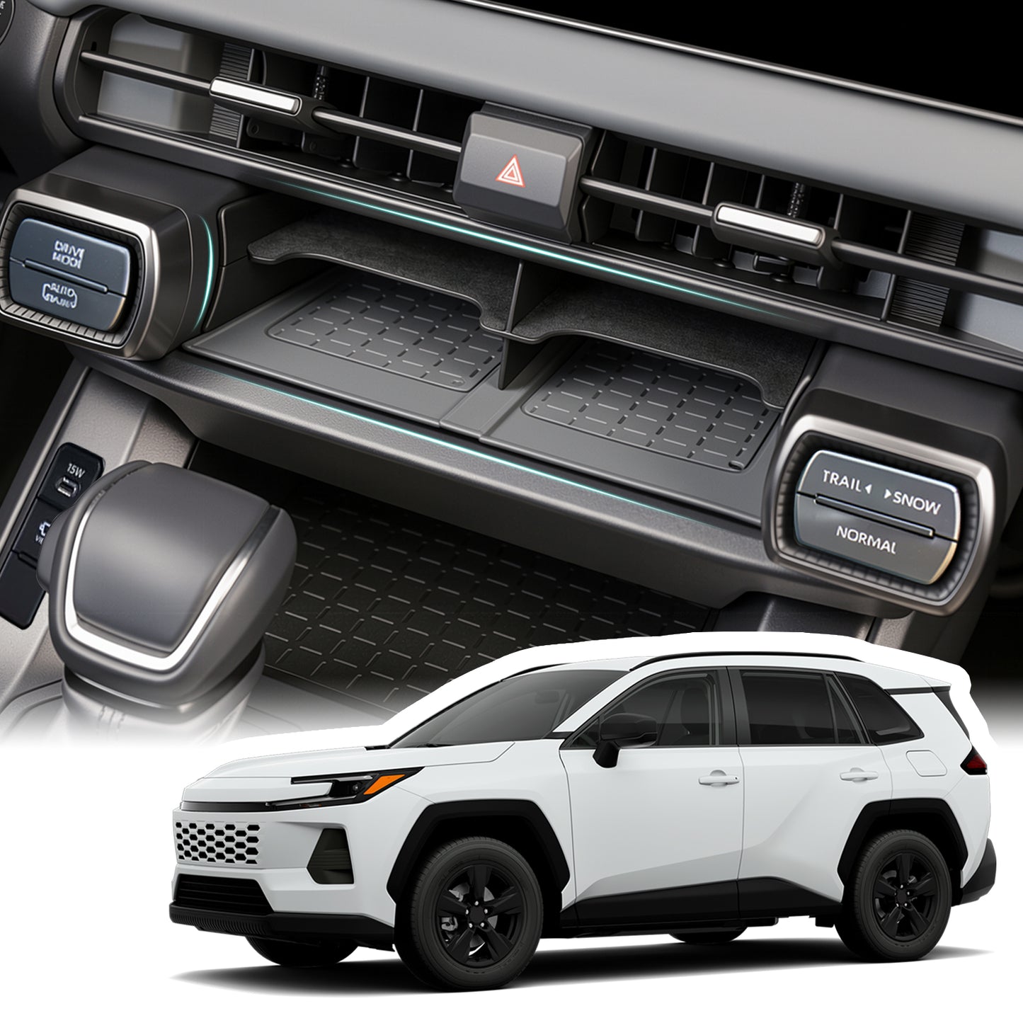 For Toyota RAV4 2026 Wireless Charging Protective Mat & Center Console Storage Protective Mat, Interior Accessories Silicone Anti-Slip Console Cover Pad for RAV4 2026 Accessories -2PC