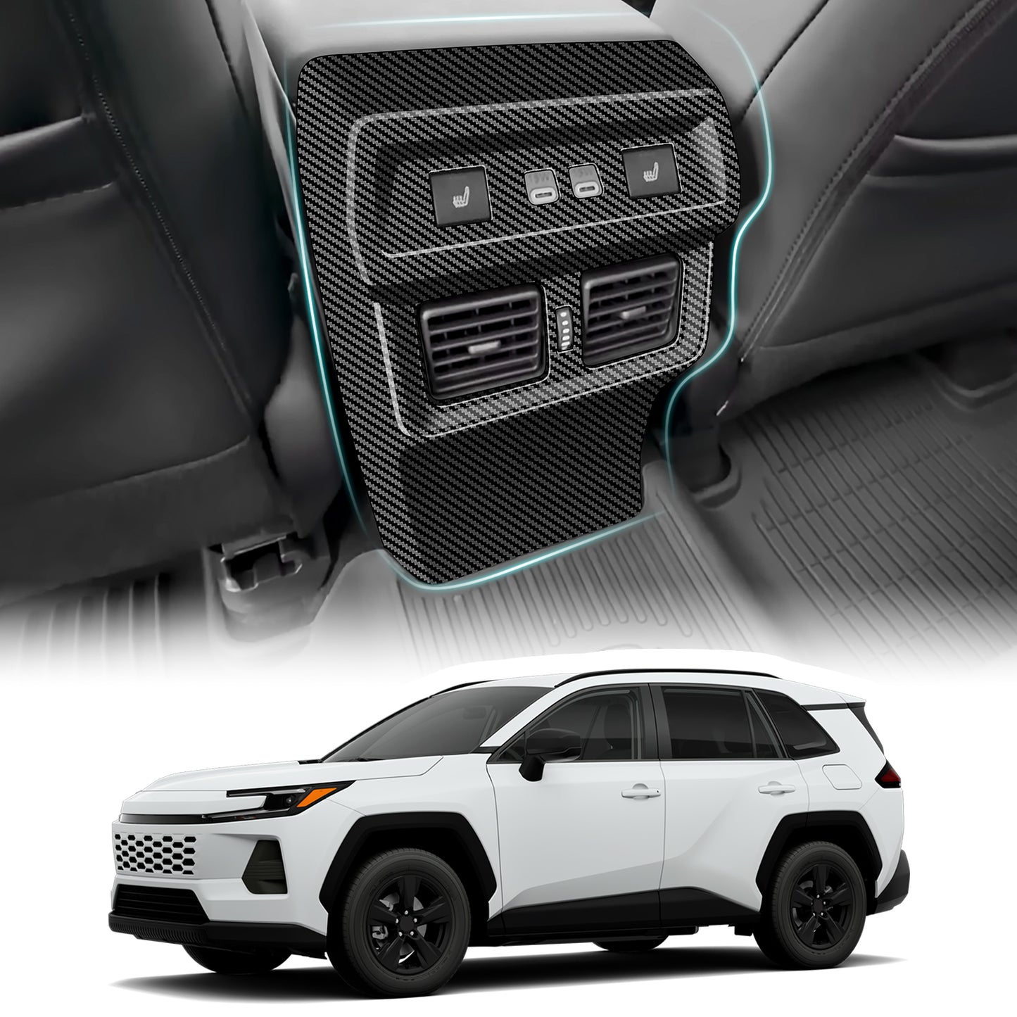 For Toyota RAV4 2026 Car Interior Accessories, Rear Armrest Air Outlet Vent Cover Trim, ABS Plastic Frame Decorative Overlay, Anti-Scratch & Easy to Install, Interior Styling for 2026 RAV4
