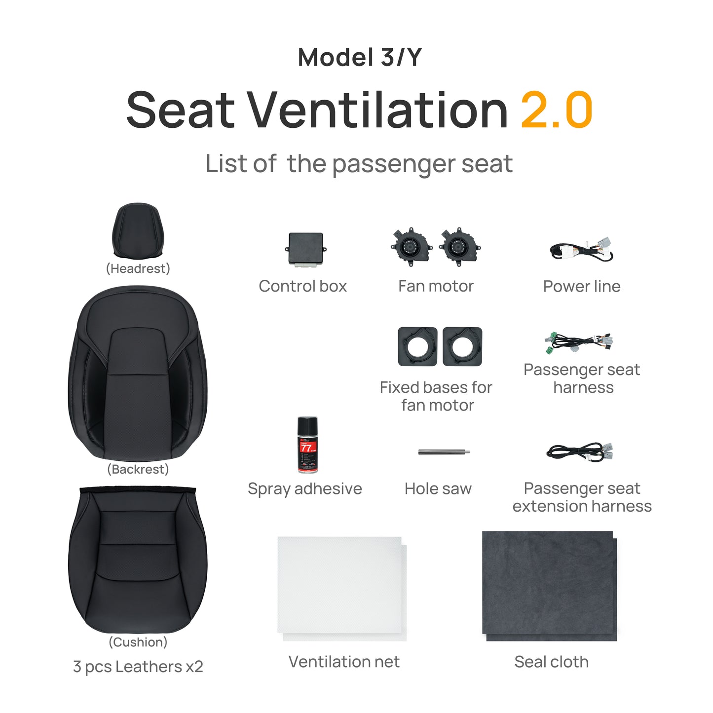 TOPABYTE Ventilated Cooling Seat Cover Cushion for Model 3 Y