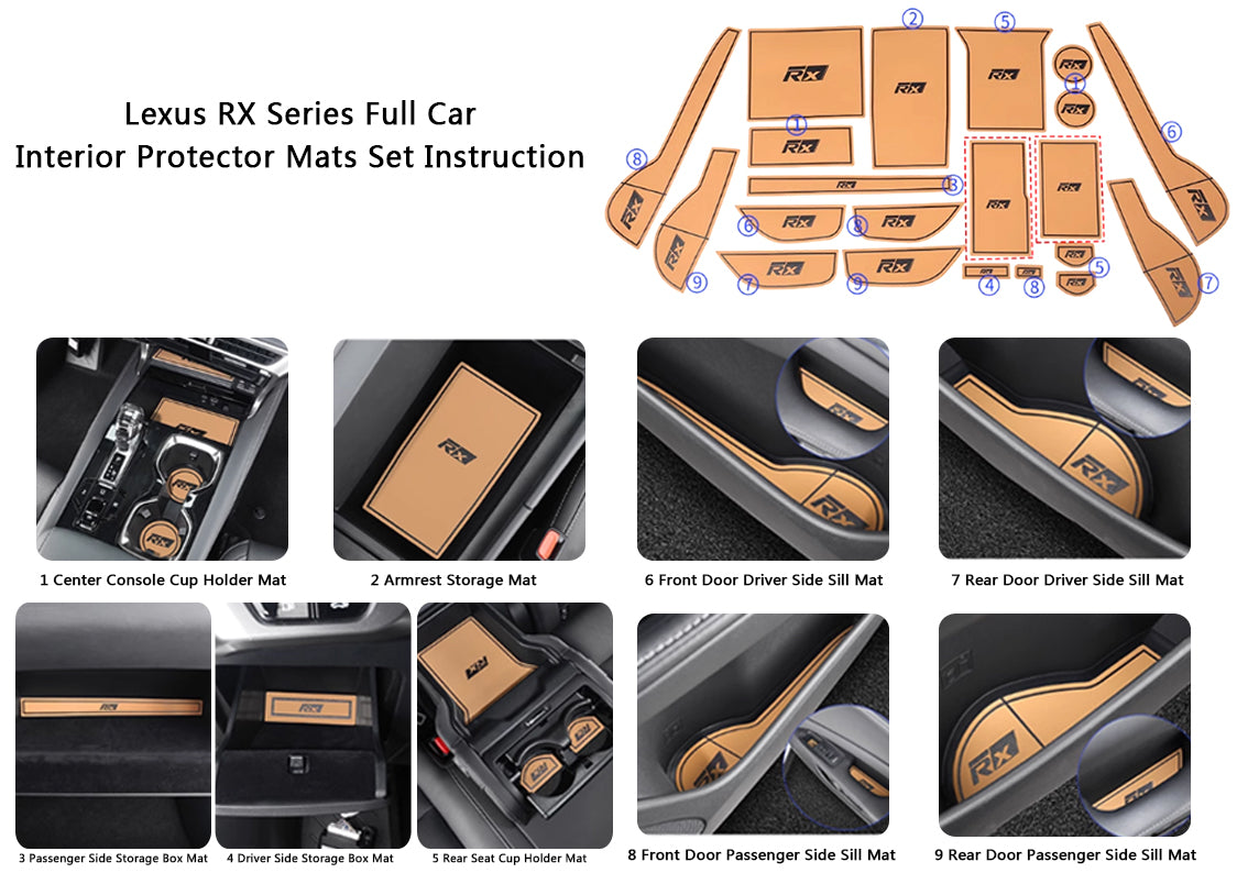 TOPABYTE Gate Slot Mats Interior Trim Door Slot Pads for 2023 2024 Lexus RX