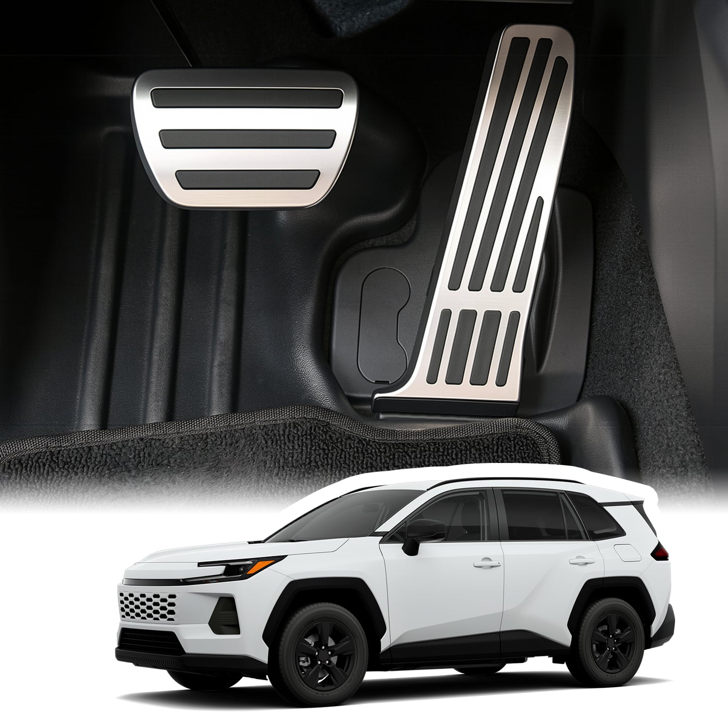 For Toyota RAV4 2026 Auto Aluminum Pedal Covers Accessories, Non-Slip Performance Foot Pedal Pads Set, Brake Accelerator Pedal Covers Compatible for Toyota RAV4 2026, Silver