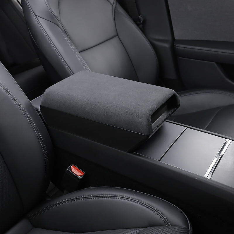 Alcantara suede flocking flock grey gray furred fur armrest organzier storage box center console elbow rest support cover