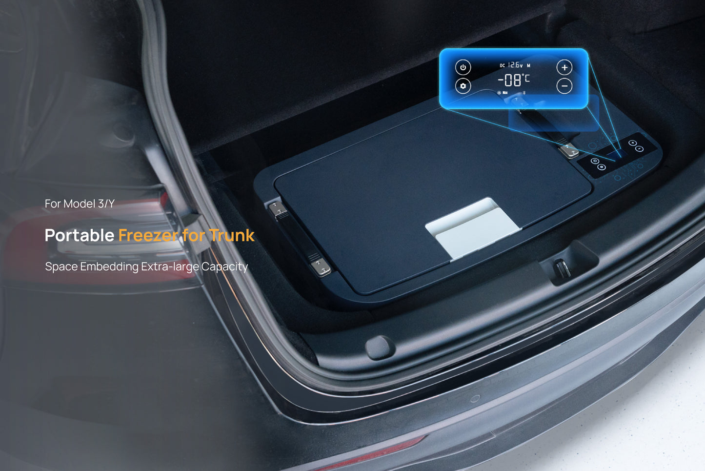 TOPABYTE Trunk Hidden Big Fridge Drop-In Car Refrigerator for Model Y 2020-2025 Juniper & Model 3 19+ (APP Control, 35L)