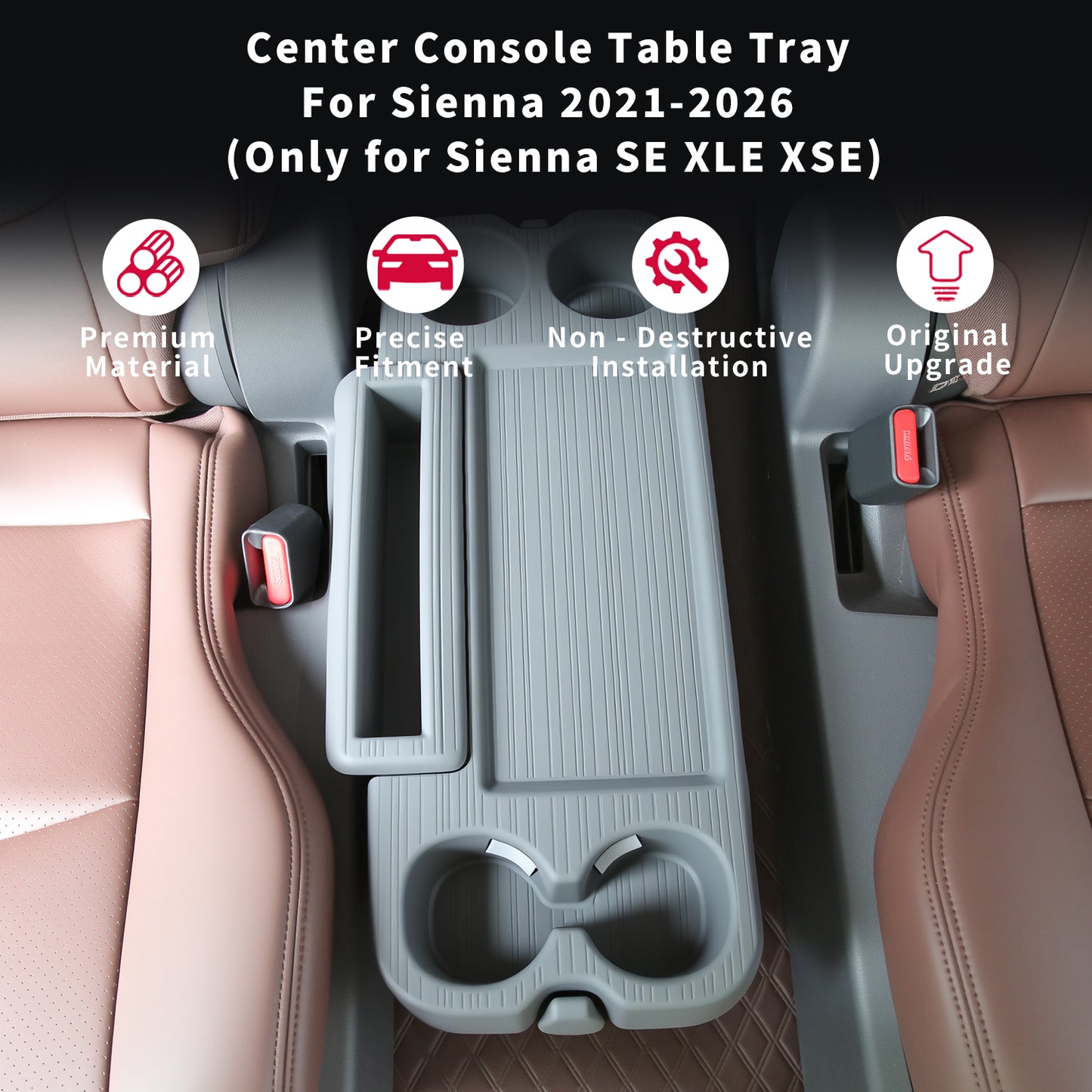 Center Console Table Tray Cover for Sienna 2021 2022 2023 2024 2025,Second Row Seat Silicone Table Plate Cover for Sienna Interior Accessories,Only for Sienna SE XLE XSE