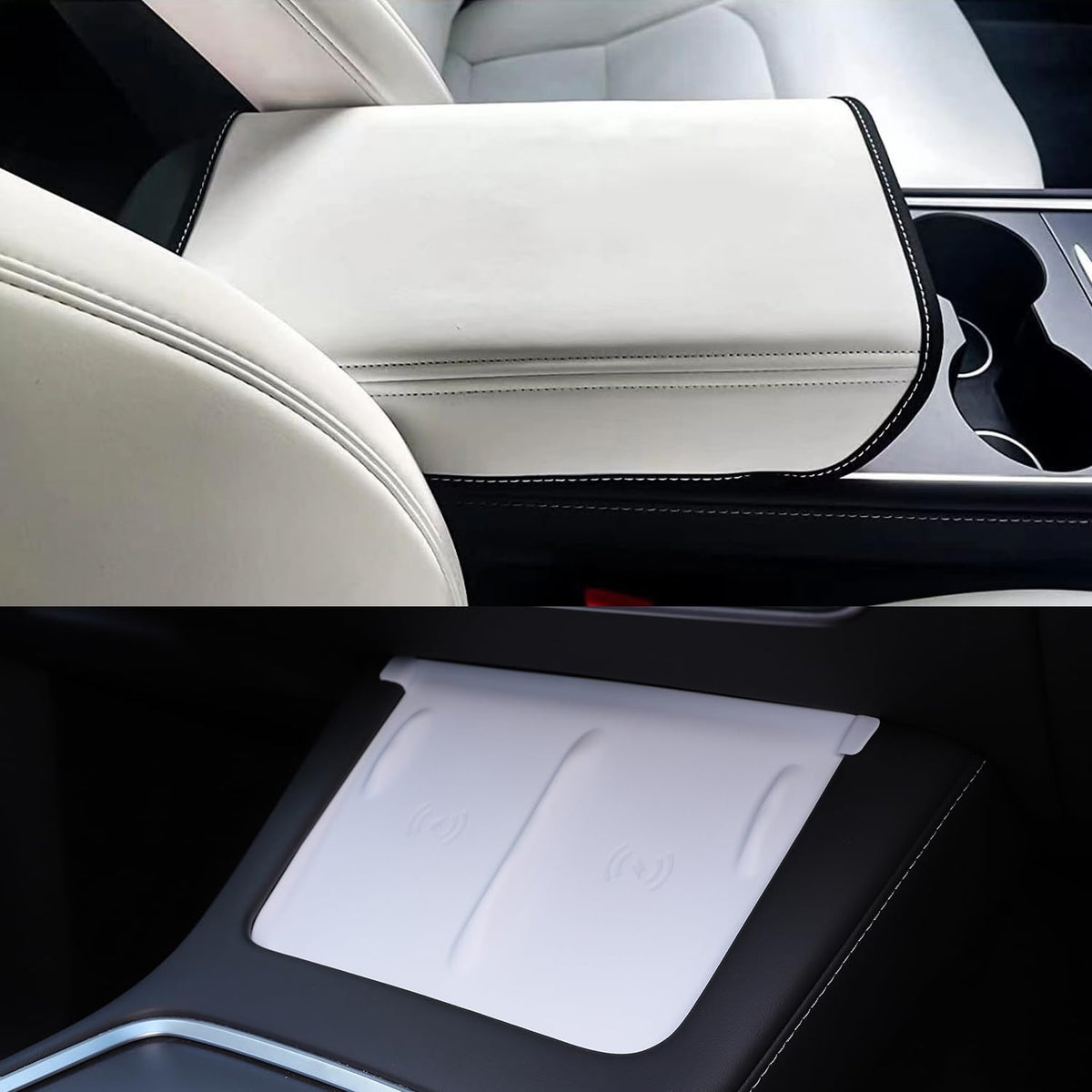 TOPABYTE Armrest Cover With Silicone Wireless Charging Mat For Model Y 3