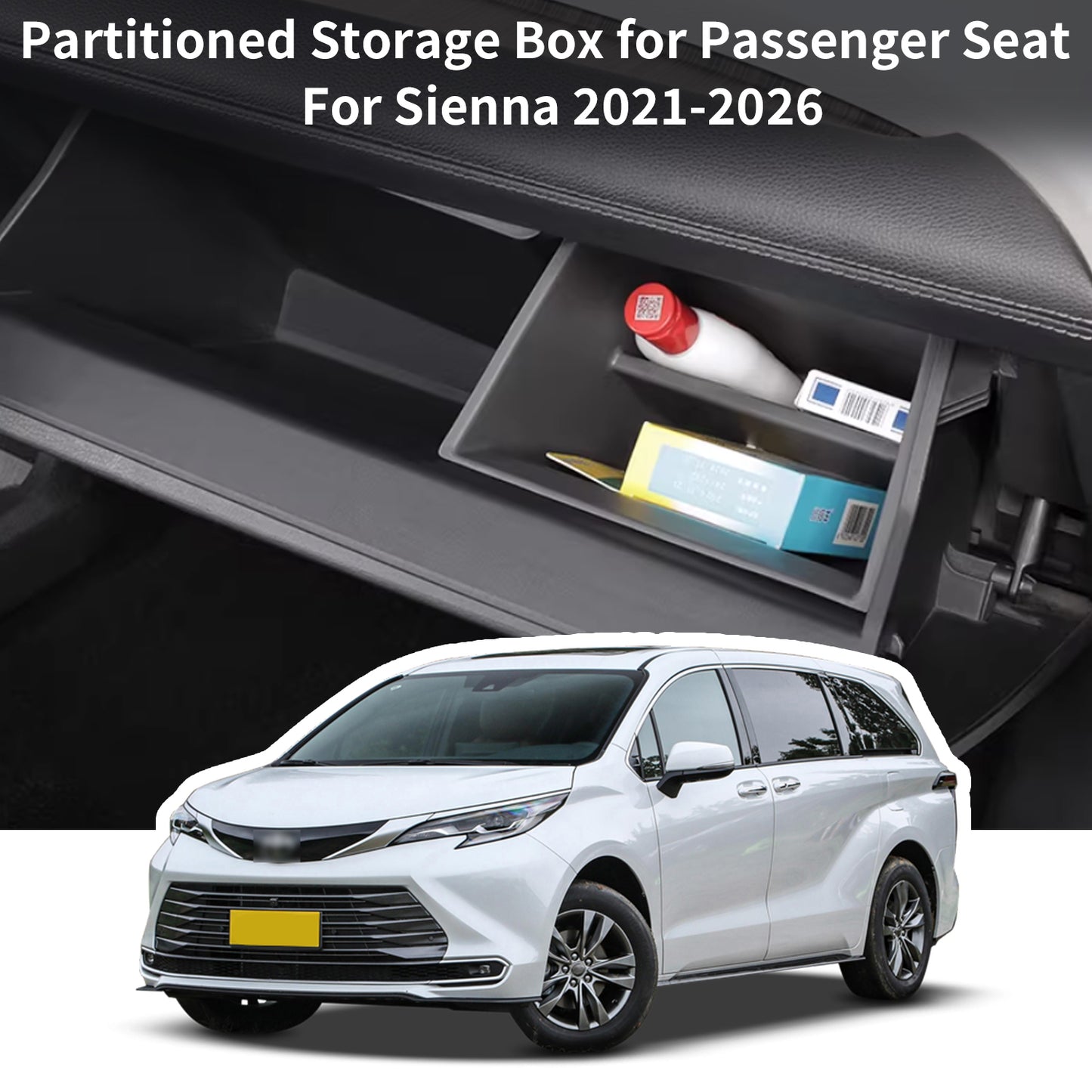 Car Glove Box Organizer Divider for Sienna 2021 2022 2023 2024 2025 2026,Glove Box Partition Divide Space for 2026 Sienna Accessories,Center Console Organizer TPE Storage Accessories