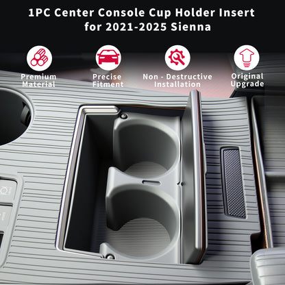 Center Console Cup Holder Insert for Sienna 2021 2022 2023 2024 2025 2026 Upgraded Organizer TPE Cup Holder for Sienna Interior Accessories