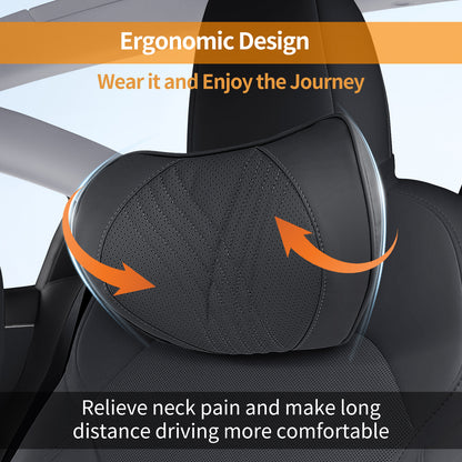 TOPABYTE Car Neck Pillow Memory Foam Leather Headrest Universal for Driving Home Office