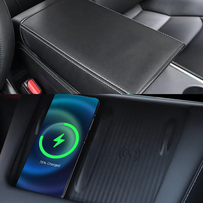 TOPABYTE Armrest Cover With Silicone Wireless Charging Mat For Model Y 3