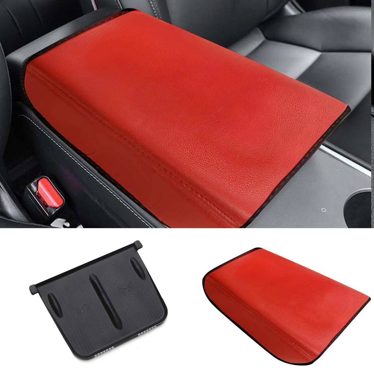 TOPABYTE Armrest Cover With Silicone Wireless Charging Mat For Model Y 3