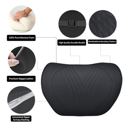 TOPABYTE Car Neck Pillow Memory Foam Leather Headrest Universal for Driving Home Office