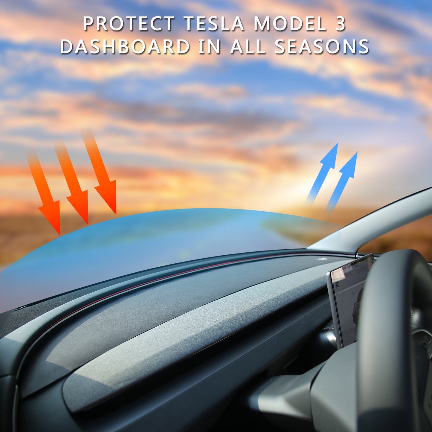 Topabyte Dashboard Mat per Model 3 Highland Premium Flanel / Suede Sun Protection