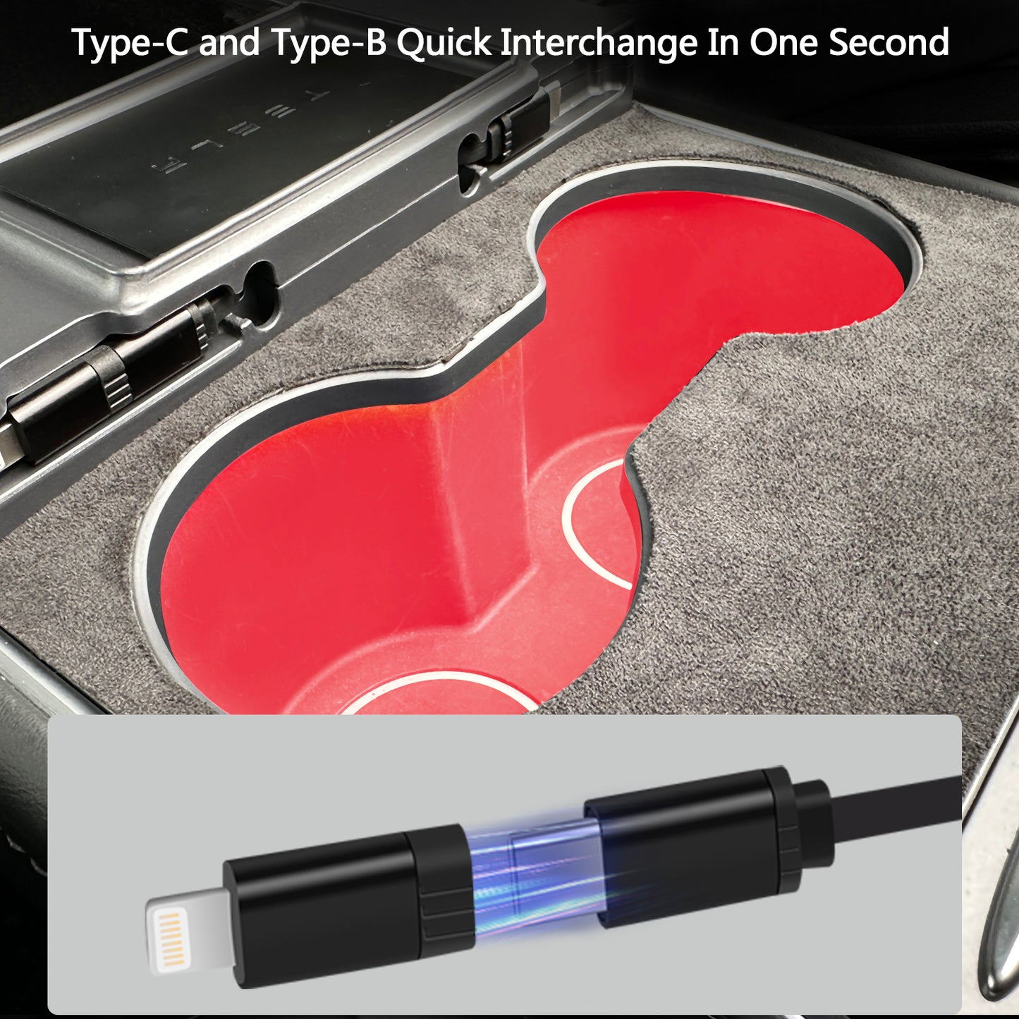 Hub USB per console centrale TOPABYTE con cavo retrattile a ricarica rapida e illuminazione ambientale per modello 3 Y (2021-2023)