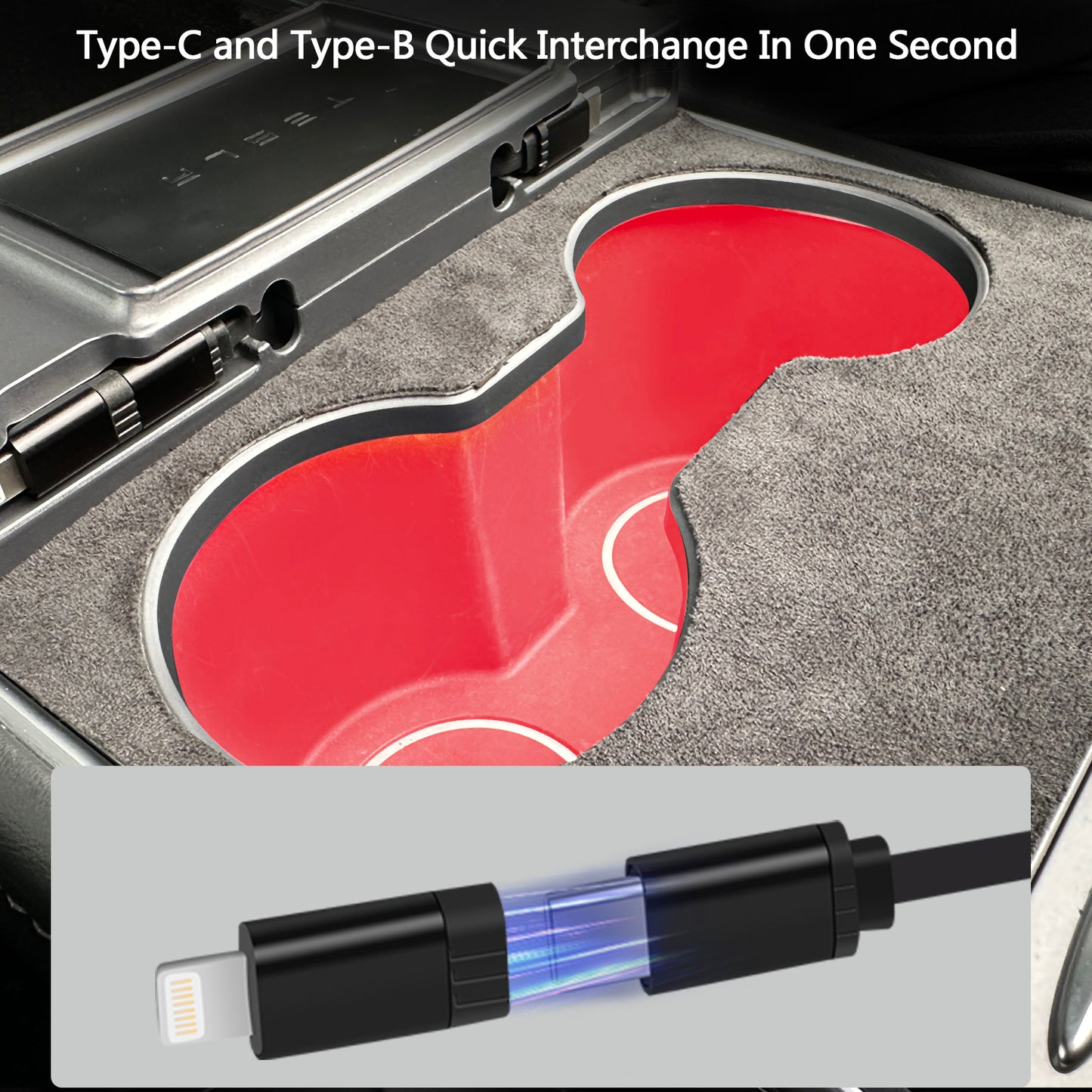 TOPABYTE Hub USB de console centrale avec câble rétractable de charge rapide et éclairage ambiant pour modèle 3 Y (2021-2023)