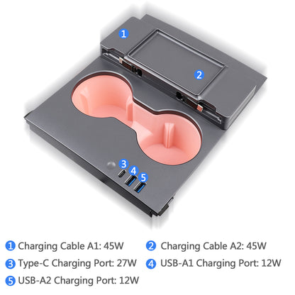 TOPABYTE Hub USB para consola central con cable retráctil de carga rápida e iluminación ambiental para el modelo 3 Y (2021-2023)