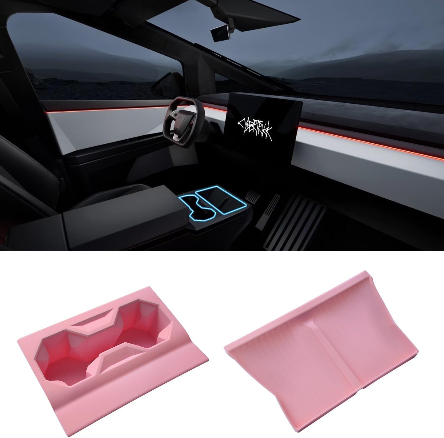 TOPABYTE Silicone Wireless Charging Mat & Cup Holder Set For Cybertruck Center Console