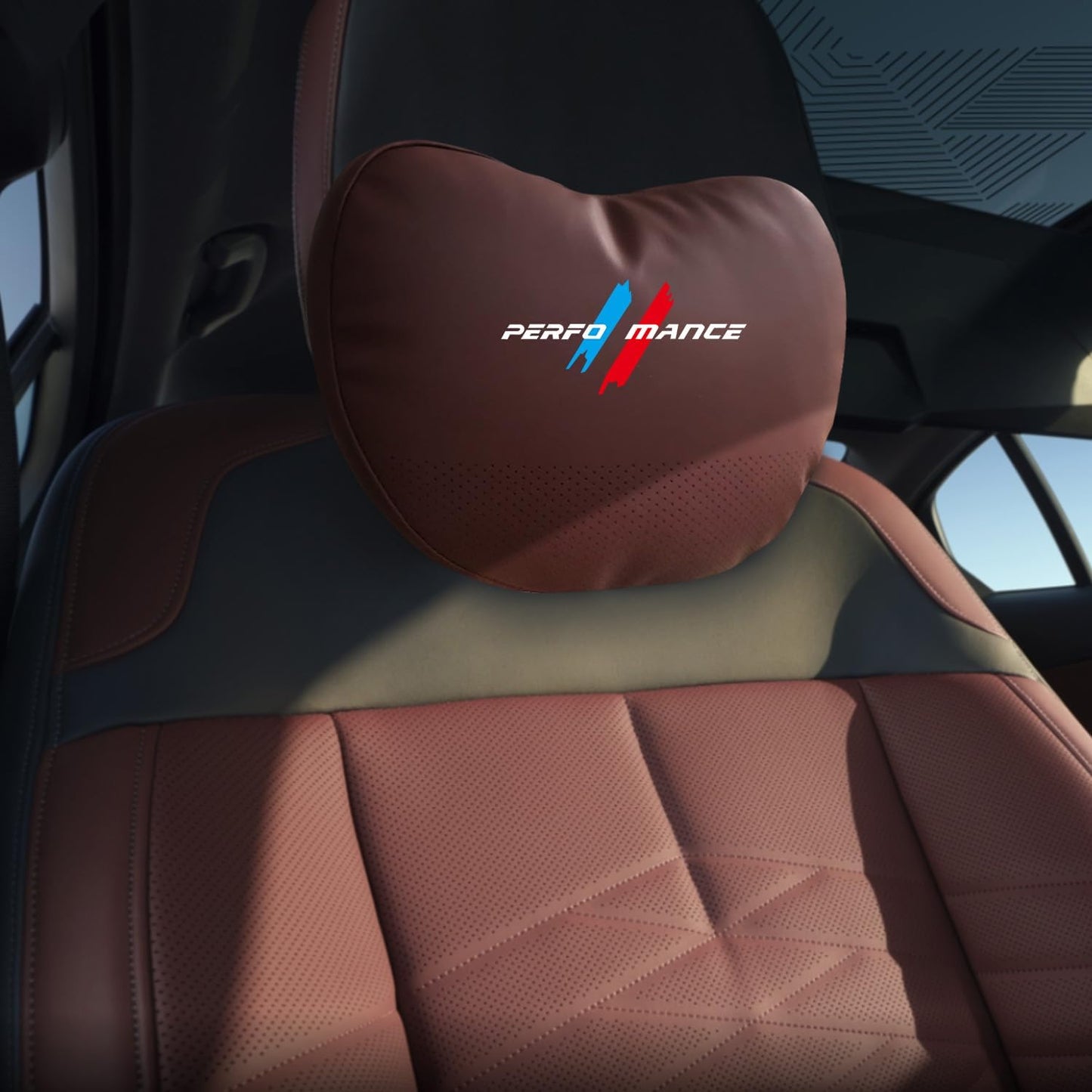 TOPABYTE Universal Car Headrest Nappa Leather Neck Pillow for BMW (Black/White/Pink/Tacora Red)