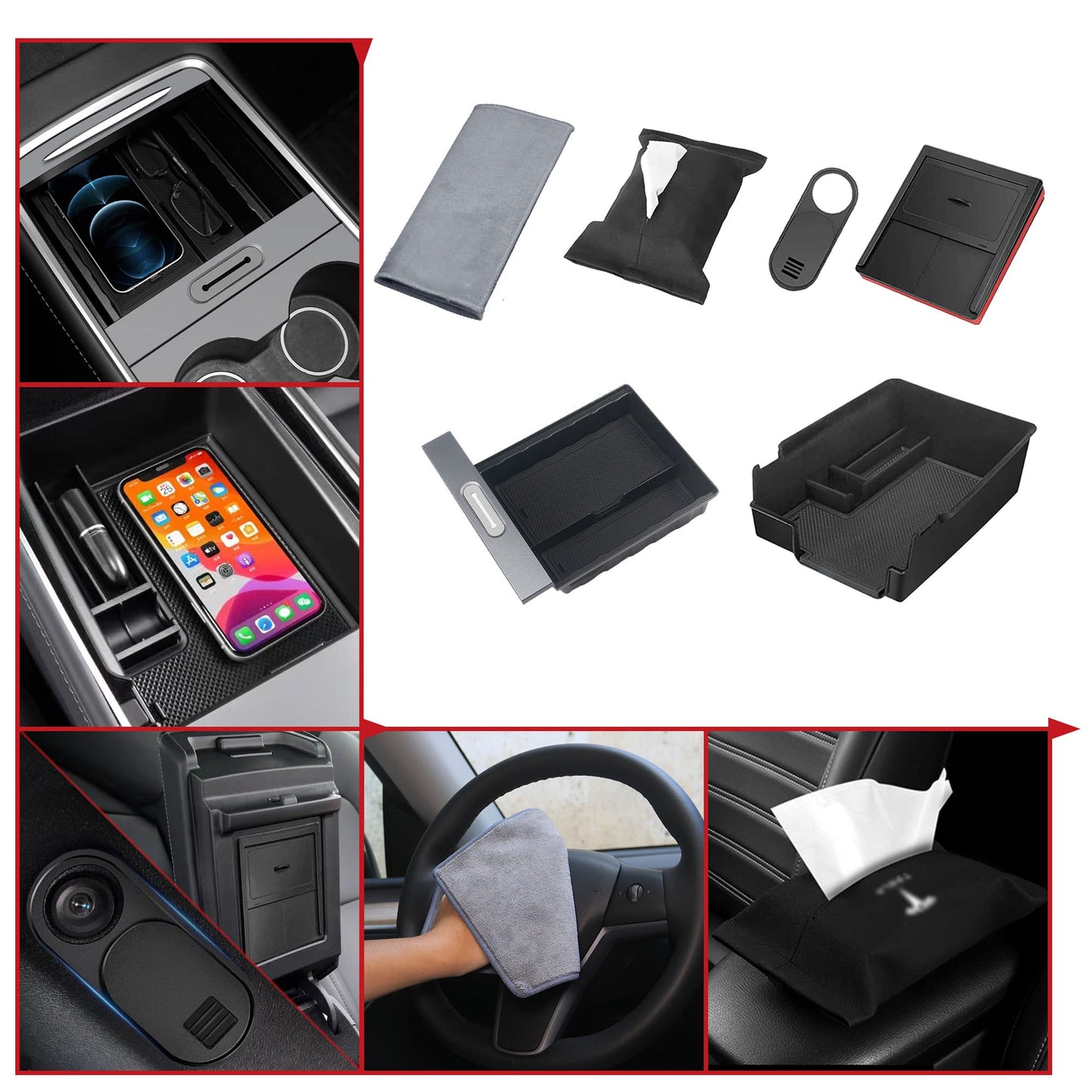 TOPABYTE Center Console Organizer Tray for Model 3 2021-2023 Before Oct. and Model Y 2021-2024