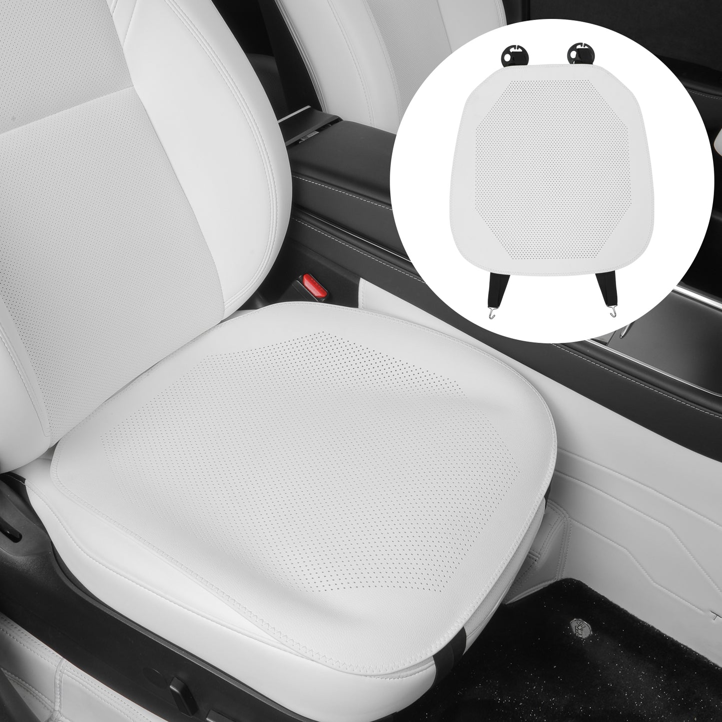 TOPABYTE Black & White Ultra-Thin Car Seat Cushion Breathable Leather Universal for Most Cars