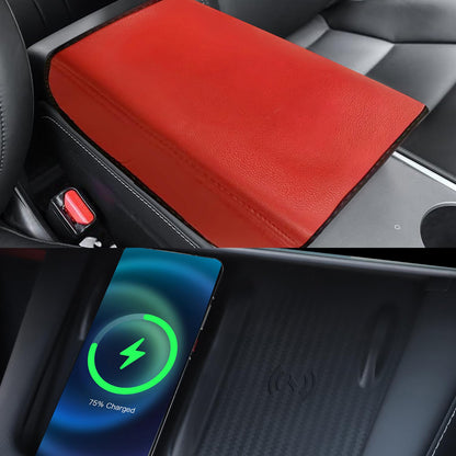 TOPABYTE Armrest Cover With Silicone Wireless Charging Mat For Model Y 3