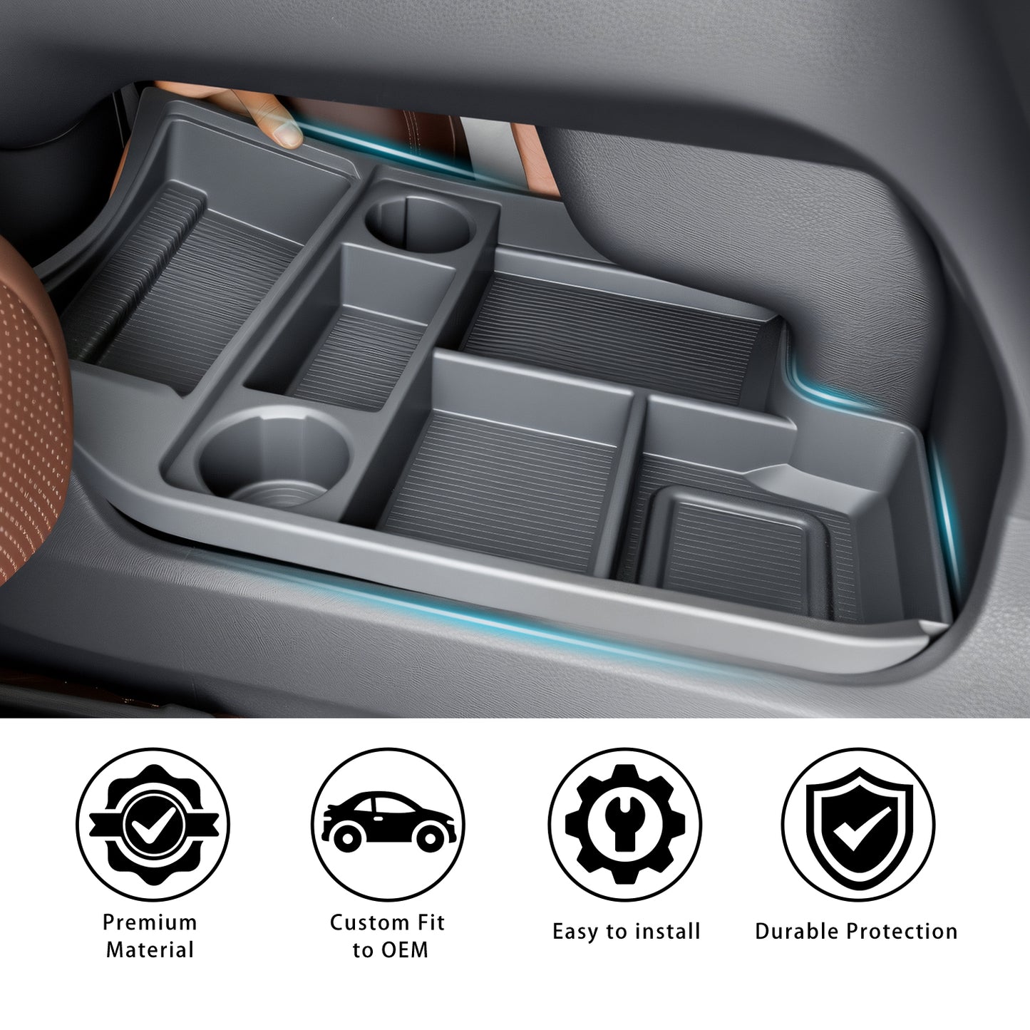 Center Console Organizer Lower Storage Box with Cup Holder for Toyota Sienna 2021-2026 TPE Material with Original Wood Grain for Sienna Interior Accessories, Black