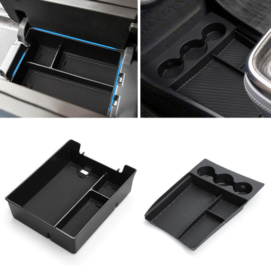 Topaocte Console Organizer Tray avec porte-gobelet, boîte de rangement des accoudoirs pour Rivian R1T R1S 2022-2024 (2 pièces)