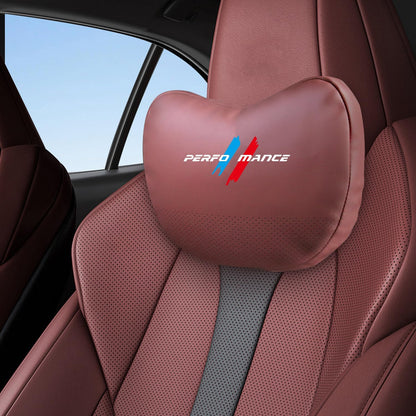 TOPABYTE Universal Car Headrest Nappa Leather Neck Pillow for BMW (Black/White/Pink/Tacora Red)