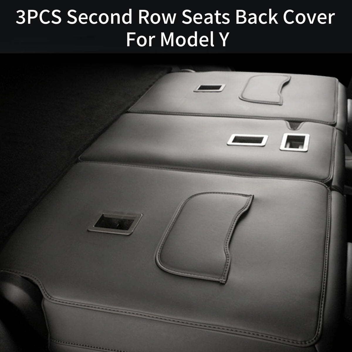 TOPABYTE Second Row Seats Back Protector Mats Leather 3PCs for Model Y 2020-2025 Juniper (5-Seats)