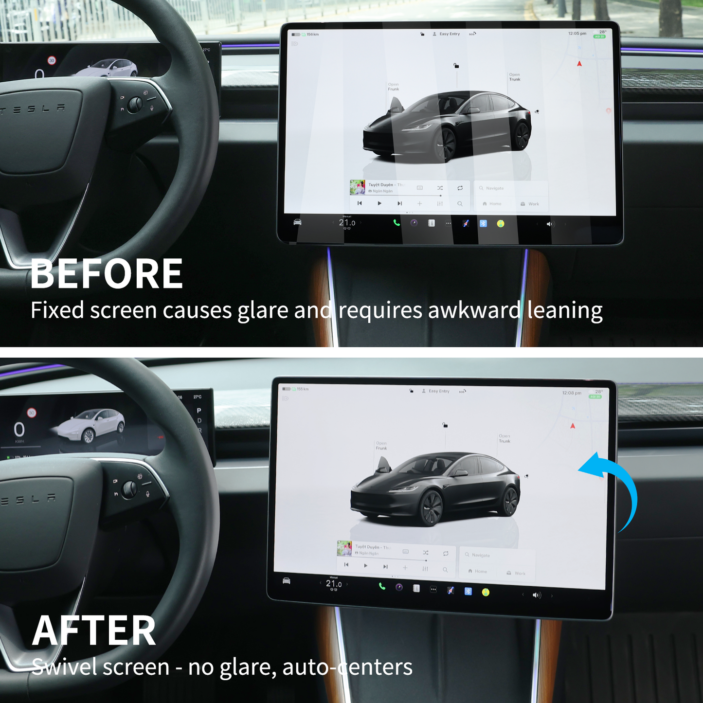 TOPABYTE Screen Swiveling Mount Left- And Right-Hand Drive for Model 3/Y Including Highland & Juniper