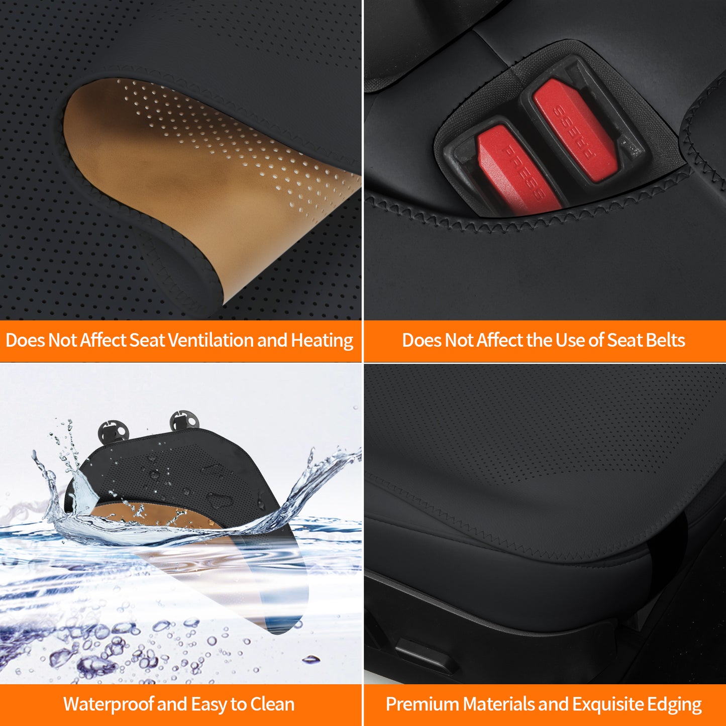 TOPABYTE Black & White Ultra-Thin Car Seat Cushion Breathable Leather Universal for Most Cars